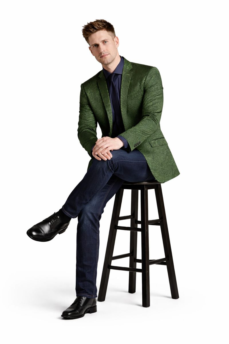 Olive Velvet Blazer - Paisley Sport Coat - Slim Fit-New Designer Collection - 52 Long