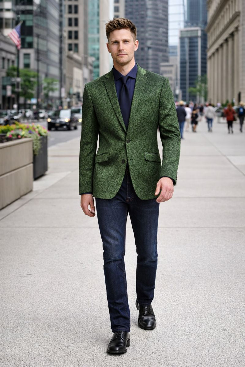 Olive Velvet Blazer - Paisley Sport Coat - Slim Fit-New Designer Collection - 52 Long