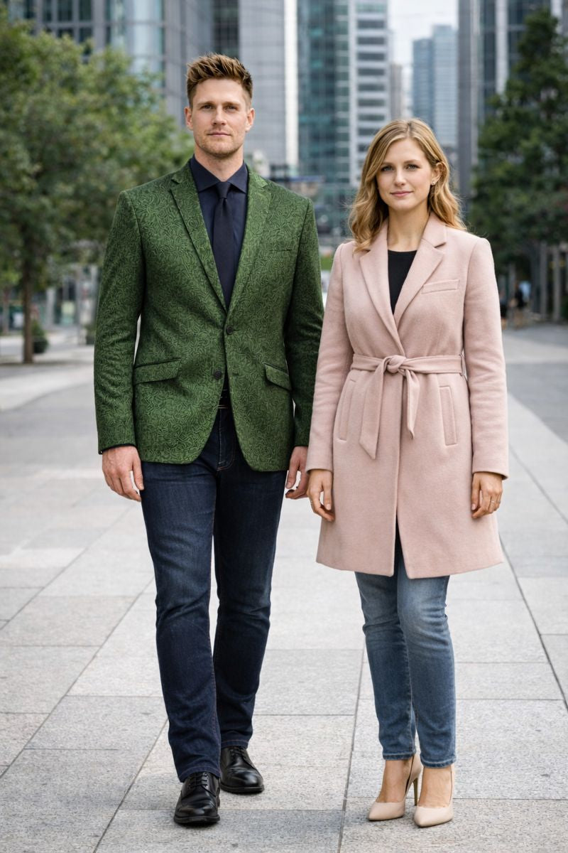 Olive Velvet Blazer - Paisley Sport Coat - Slim Fit-New Designer Collection - 52 Long