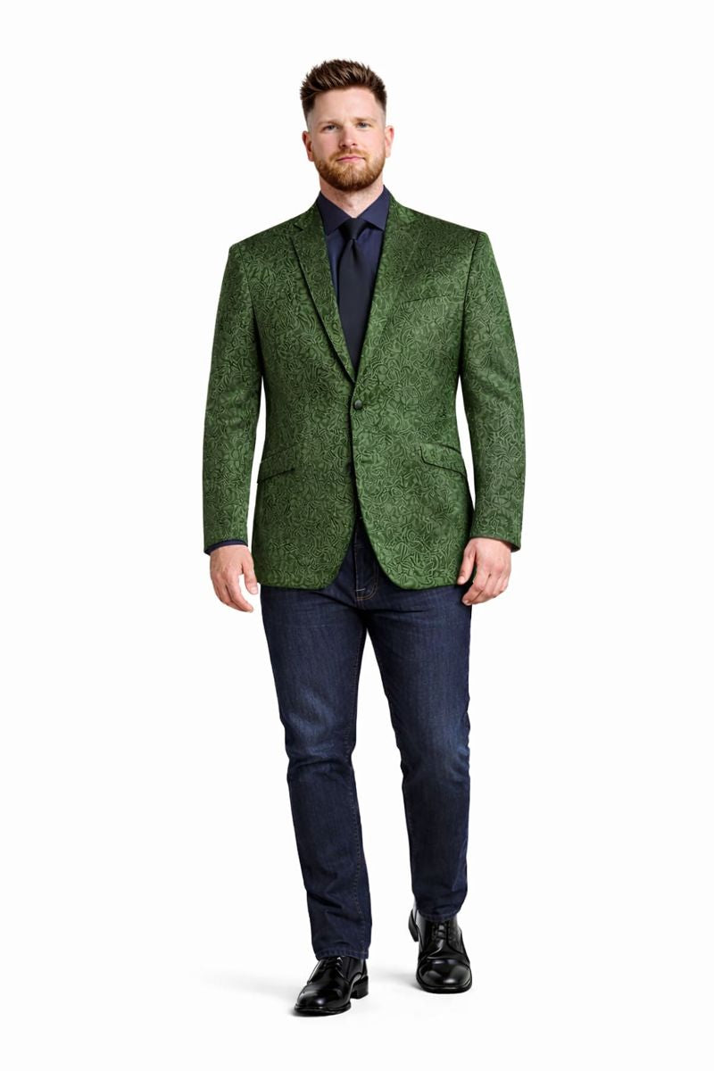 Olive Velvet Blazer - Paisley Sport Coat - Slim Fit-New Designer Collection - 52 Long