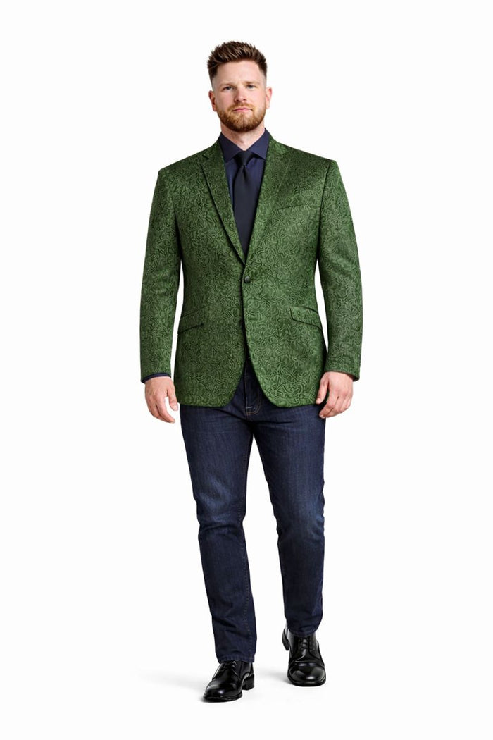 Olive Velvet Blazer - Paisley Sport Coat - Slim Fit-New Designer Collection