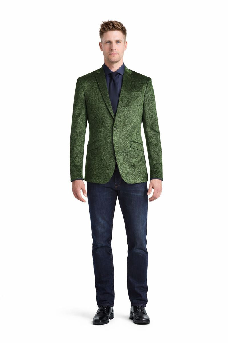 Olive Velvet Blazer - Paisley Sport Coat - Slim Fit-New Designer Collection - 52 Long