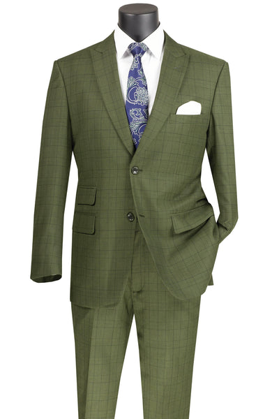 Modern Fit - Olive Windowpane 2 Piece Modern Fit Suit