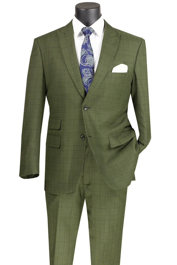 Modern Fit - Olive Windowpane 2 Piece Modern Fit Suit