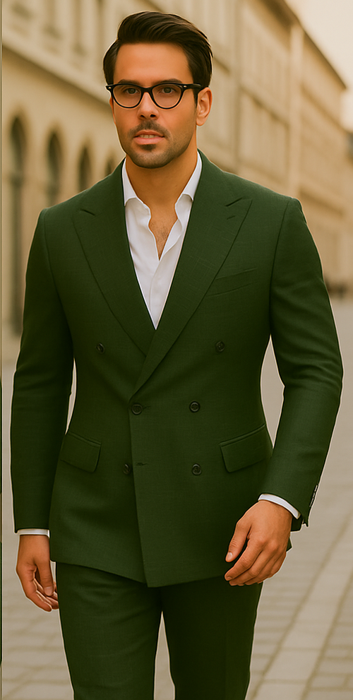 Wool Suit - Italian Made Business Suit by Statement Men's 100% Wool 2 Piece Suit - Double Breasted Windowpane
