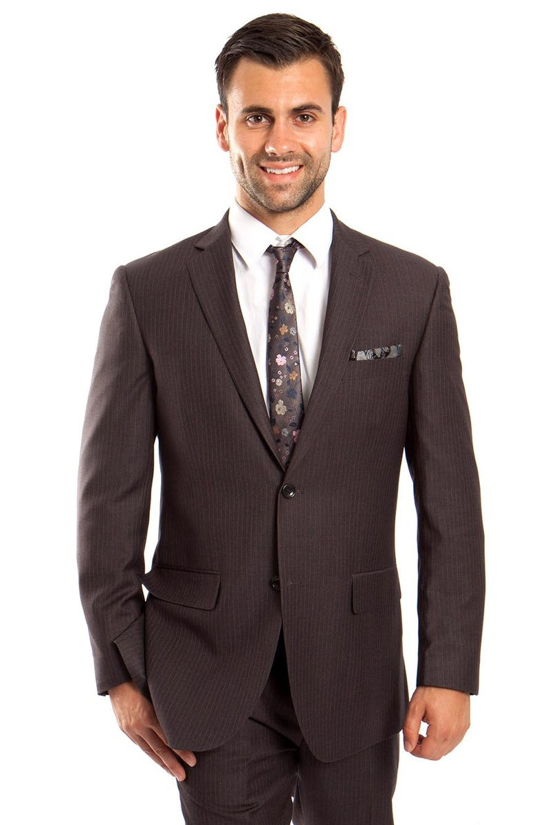 Grey Micro Pinstripe Men's Business Suit - Regular Fit Two Button Style