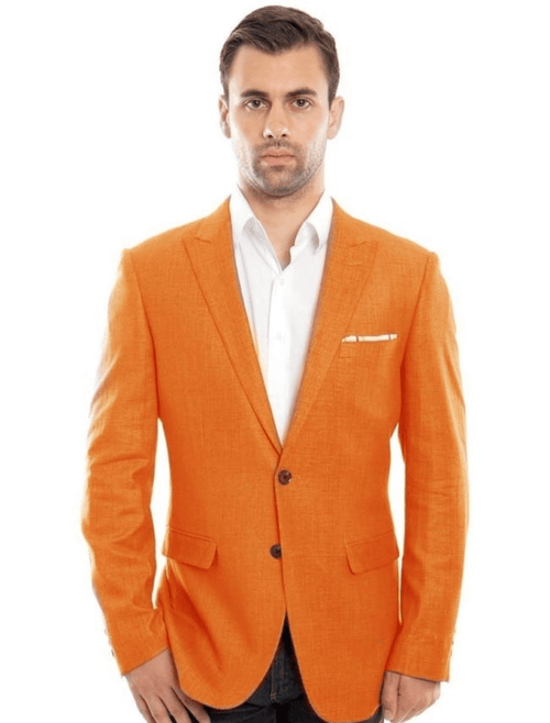 Mens Orange Blazer With Gold Buttons - Orange Sport Coat-New Designer Collection