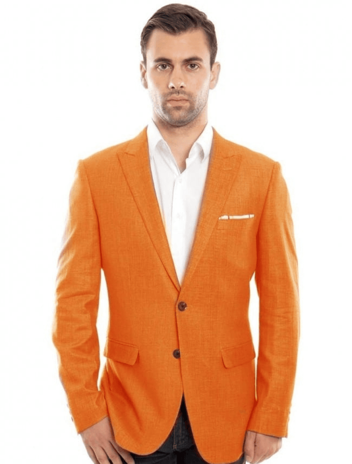 Mens Orange Blazer With Gold Buttons - Orange Sport Coat-New Designer Collection