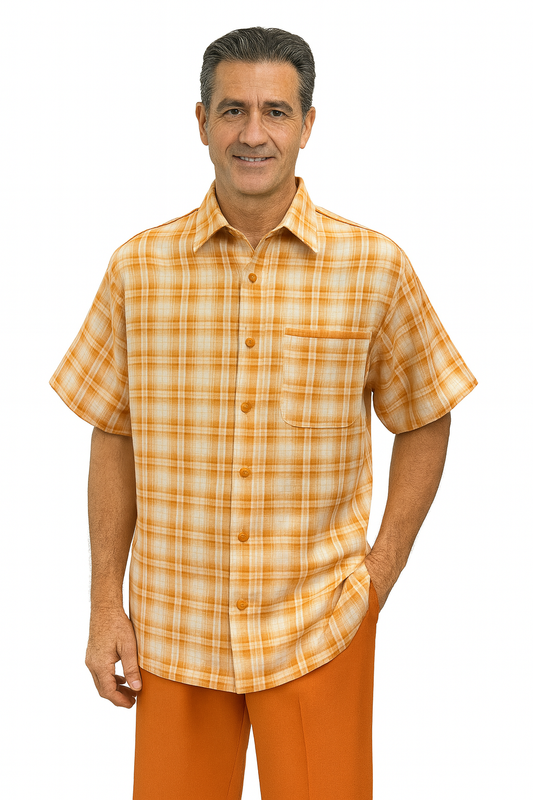 Suit in orange/cream by Dreams by Zacchi – 2 Piece Leisure Outfit with Matching Shirt and Pant-$99