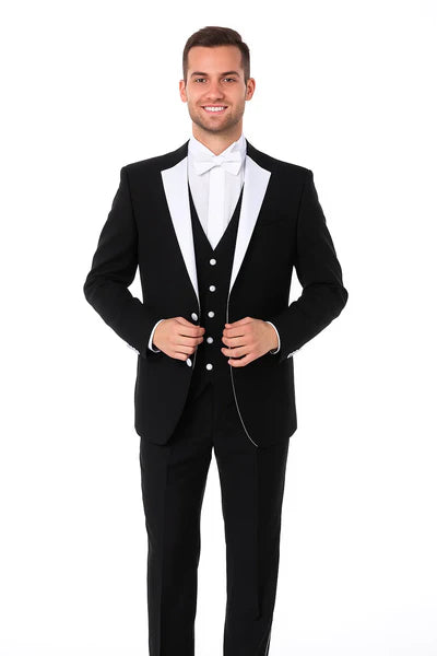 Men’s Black and White Tuxedo Shorts Suit – Modern Formal Tuxedo with Short Pants for Wedding, Party and Special Events - 34 Short or Extra Small