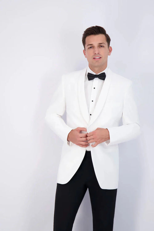 Men’s uniform White Dinner Jacket Tuxedo – Classic White Formal Tuxedo Jacket with Black Pants for Wedding, Prom & Black Tie Events