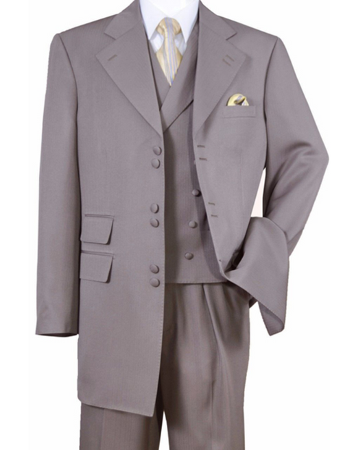 Men’s Light Kahki Sand 3-Piece Suit – Six-Button Jacket with Double-Breasted Vest and Pleated Pants Tan Color