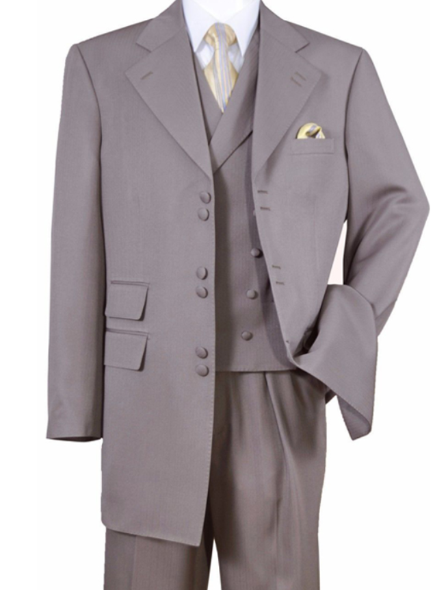 Men’s Light Kahki Sand 3-Piece Suit – Six-Button Jacket with Double-Breasted Vest and Pleated Pants Tan Color - 34 Short or Extra Small