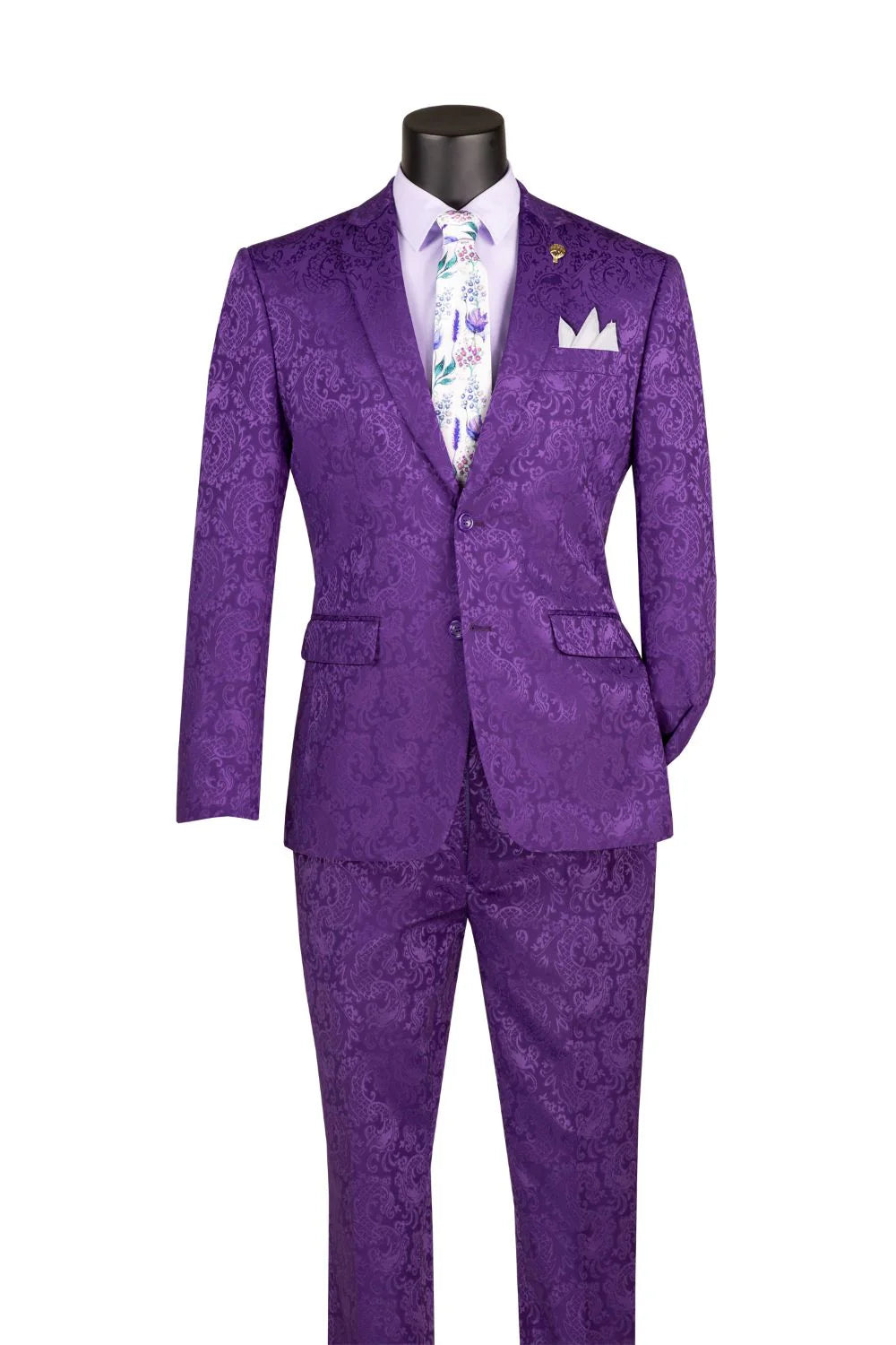 Men’s Purple Paisley 2-Piece Suit – 1970s Disco, Retro Rockabilly, Prom and Party Suit - 34 Short or Extra Small