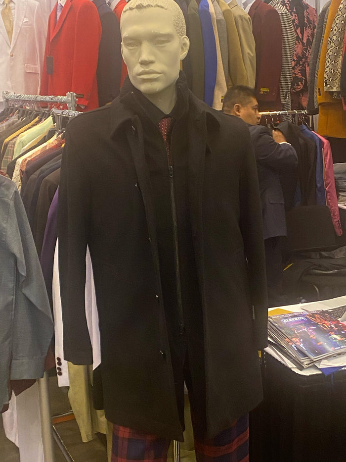 Mens Black Wool Overcoat Classic Single-Breasted Winter Coat for Business and Formal Wear