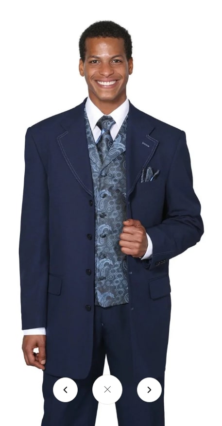 Mens 1920s Navy Blue Zoot Suit Vintage Gangster 3-Piece Long Jacket Suit Classic Fit Pleated Pants
