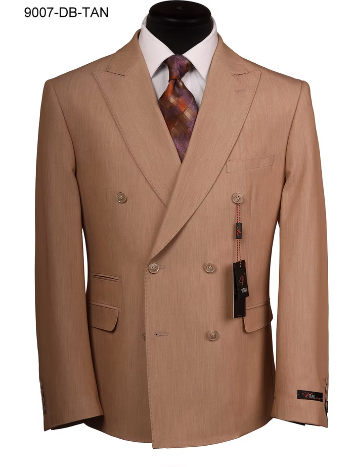 Vitali Tan Double Breasted Suit Mens 2 Piece Formal Suit for Wedding, Business and Special Events khaki beige color