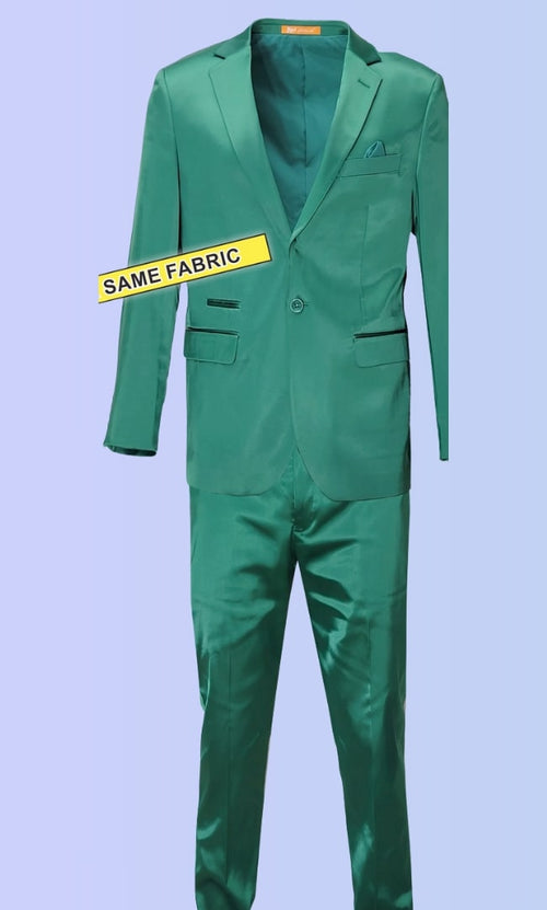 Mens Shiny emerald Green Sateen 2-Piece Slim Fit Suit Formal Blazer and Pants Set Prom Wedding