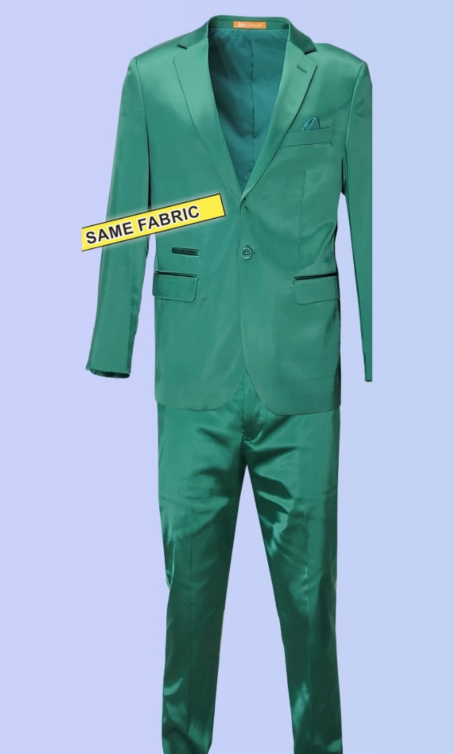 Mens Shiny emerald Green Sateen 2-Piece Slim Fit Suit Formal Blazer and Pants Set Prom Wedding