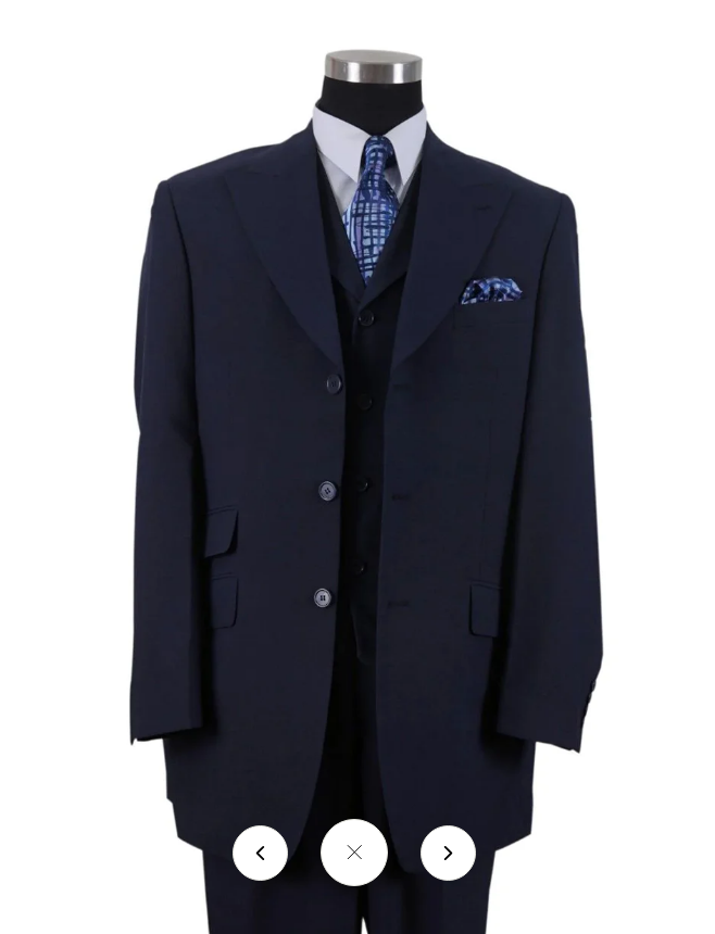 Mens 1920s Navy Blue Zoot Suit Classic Gangster 3-Piece Long  - Pleated Pants