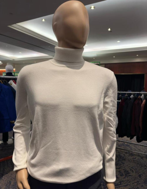 Men's Ivory Turtleneck Sweater â€“ Classic Slim Fit Knit Pullover for Winter Elegance - Cream