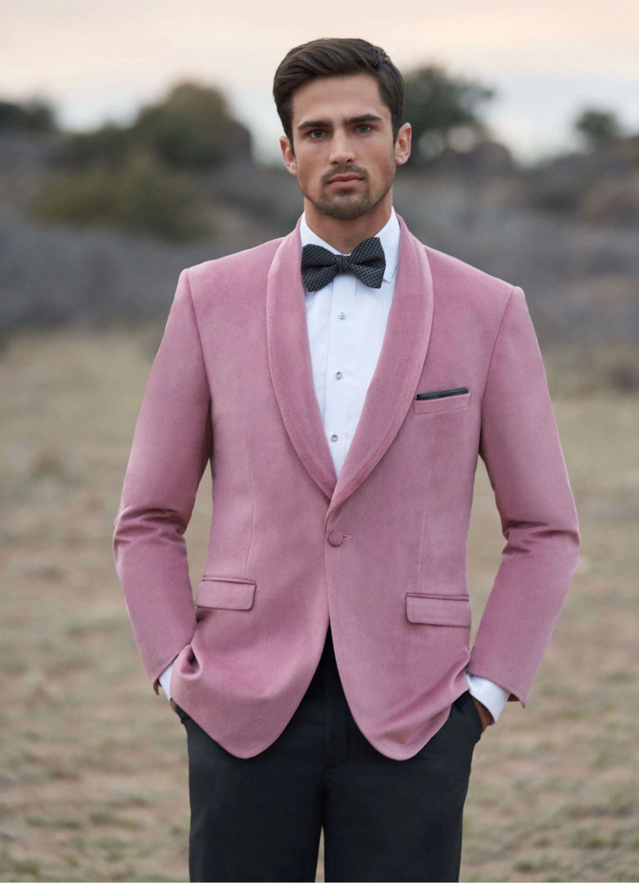 Mens Pink Velvet Tuxedo Dinner Jacket with Shawl Lapel – Slim Fit Blazer for Weddings, Prom in Rose Gold Color - 36 Short