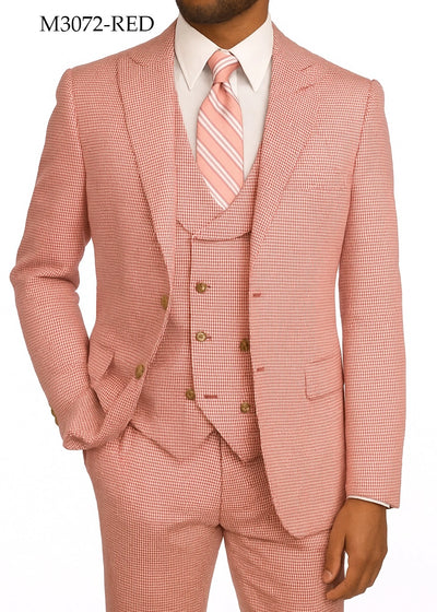 Men’s Red and white Houndstooth Summer Blazer, Lightweight Check Sport Coat for Weddings, Prom, Parties