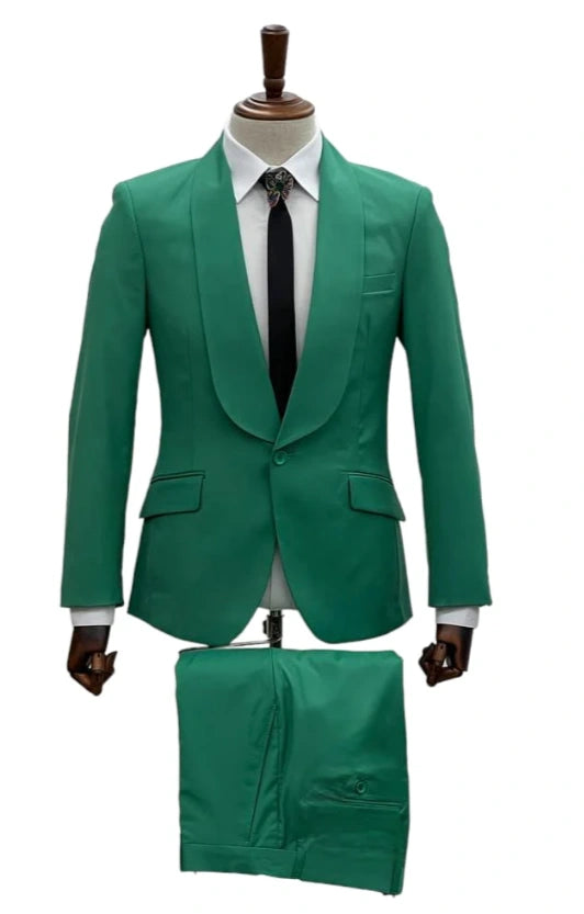 Men’s Augusta Green Emerald Light Green Suit – Slim Fit 2 Piece Formal Suit for Wedding, Prom and Evening Events - 34 Short or Extra Small