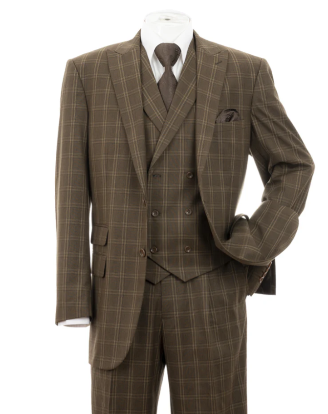 Men’s 1930s Brown Plaid 3 Piece Suit, Vintage Formal Wedding Business Dress Suit Set - 34 Short or Extra Small