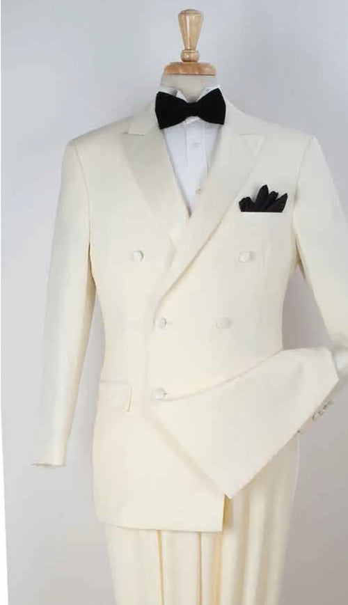 Mens ivory Cream Double Breasted Suit Classic Formal Tuxedo Style Suit for Weddings off White Color