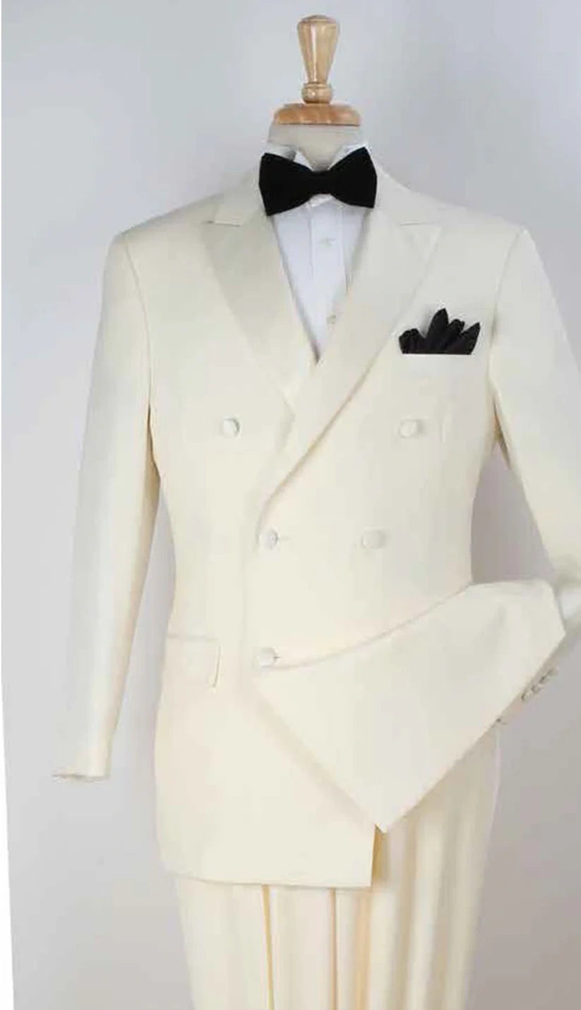 Men’s ivory Cream Double Breasted Suit – Classic Formal Tuxedo Style Suit for Weddings off White Color - 34 Short or Extra Small