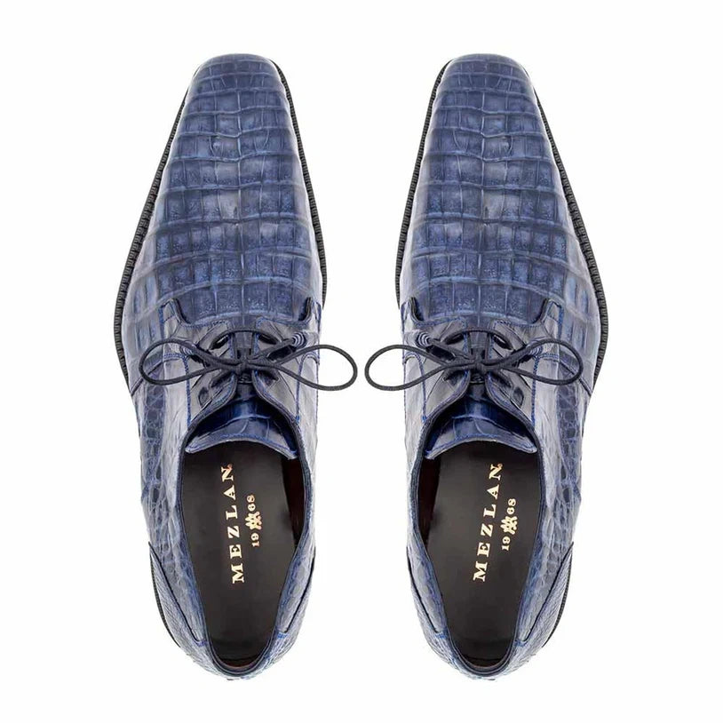 Mezlan Blue Crocodile Alligator Embossed Leather Dress Shoes for Men – Luxury Lace Up Oxford Shoes – Blue Exotic Pattern Formal - 6