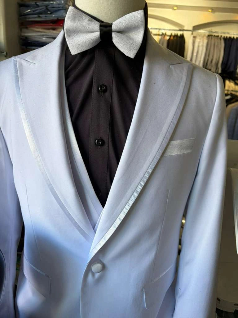 Men’s White Western Cowboy 3 Piece Tuxedo Suit, Formal Wedding Prom Groom Suit Set - 34 Short or Extra Small