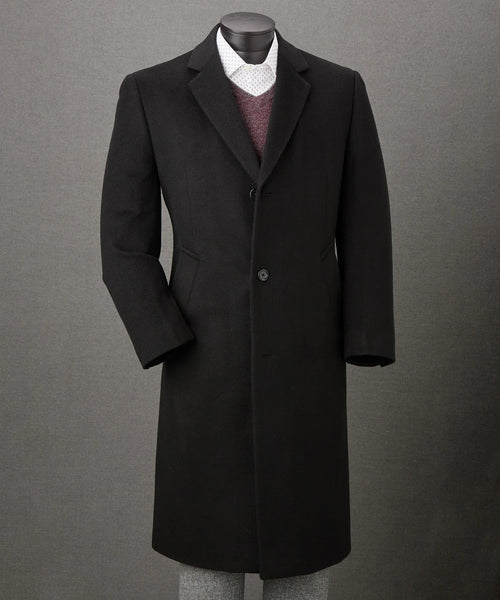 Men’s Big and Tall Black Cashmere Overcoat – Full-Length Winter Dress Coat for Business and Formal Wear