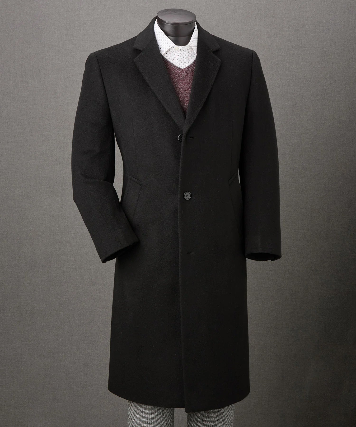 Men’s Big and Tall Black Cashmere Overcoat – Full-Length Winter Dress Coat for Business and Formal Wear