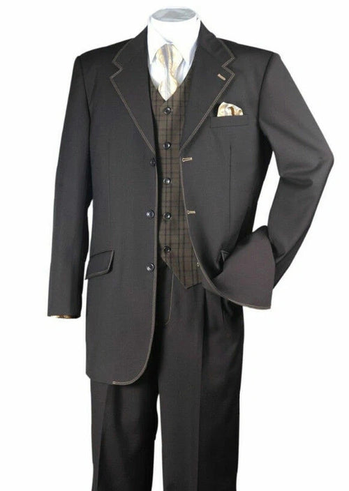 Men’s Dark choclate Brown Three Buttons 3 Piece Suit – Classic Brown 3PC Wedding, Church and Business Formal Suit for Men