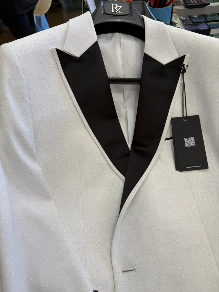 Men's White Sparkle Dinner Jacket – Black Satin Shawl Lapel Tuxedo Blazer   Slim Fit Sequin Shiny Prom Jacket - 34 Short or Extra Small