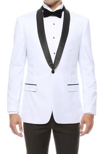 Men’s White Cowboy Blazer with Black Satin Lapel – Western Formal Tuxedo Style Jacket - 36 Short