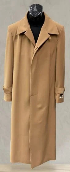 Mens Full-Length Camel Overcoat Classic Long Microfiber-Blend Coat for Winter and Formal Wear Maxi Duster Coat
