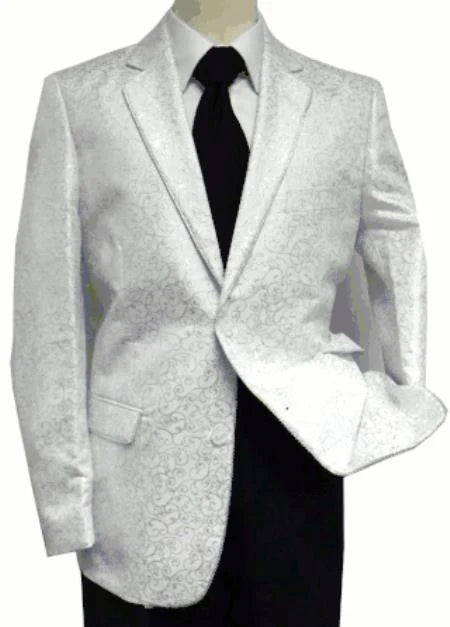 Men’s White Disco Blazer 1980s Sequin Style Jacket – Lapel Collar Party Blazer, Formal Evening Wear, Halloween Masquerade Club Outfit - 36 Short