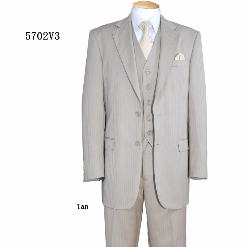 Men’s Tan Pinstripe Three Piece Suit – Classic Fit Pleated Pants  Tan Sand Beige Wedding, Church Shadow Ton on Tone  Business Suit for Men - 34 Short or Extra Small