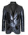 Men’s Navy Sequin Blazer – Navy Blue Sparkle Sequin Formal Blazer with Satin Lapel for Prom, Party and Evening Events