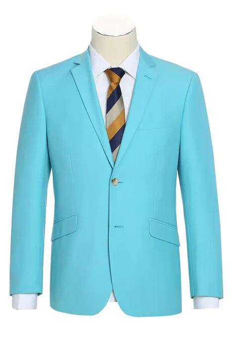 Men’s Aqua Blue 2 Piece 2 Button Suit, Formal Dress Suit for Weddings, Prom, Parties, Summer Events, Turquoise Light blue - 34 Short or Extra Small
