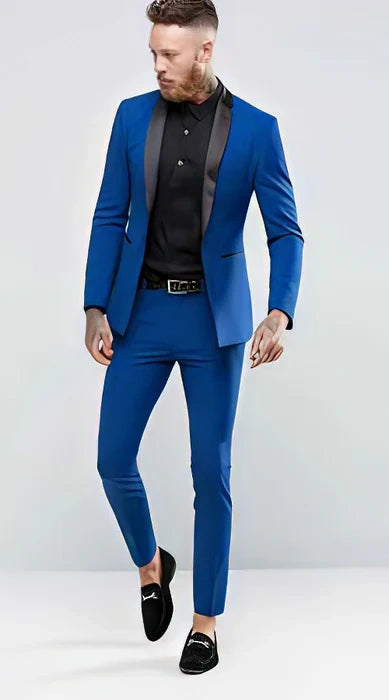 Men’s Royal Blue 3 Piece Suit with Black Lapel – Modern Formal Suit for Wedding, Prom and Party Wear - 34 Short or Extra Small