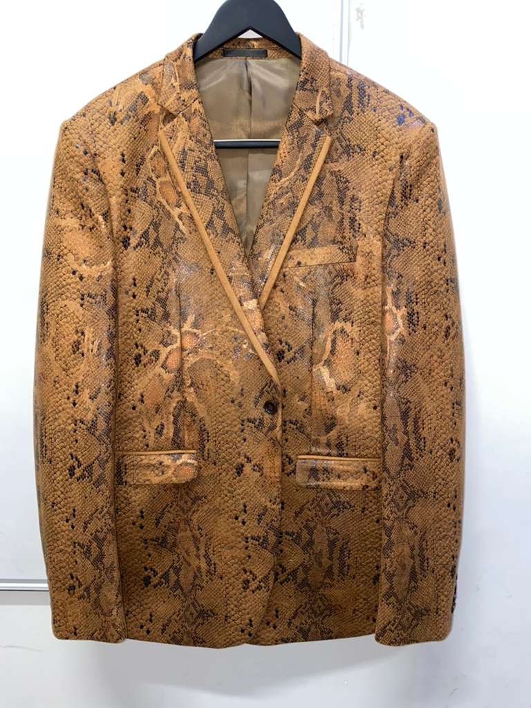 Men’s Brown Snakeskin Pattern Blazer – Stylish Exotic Print Formal Blazer Jacket for Party, Exotic Crocodile Alligator Print - 36 Short