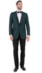 Men’s Green Tuxedo Suit – Slim Fit Jacket with Black Satin Shawl Lapel and Black Pants in Hunter Green