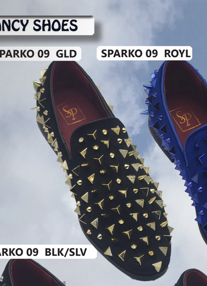 Mens Studded Velvet Loafers Designer Party and Prom Dress Shoes with Gold and Silver Spikes