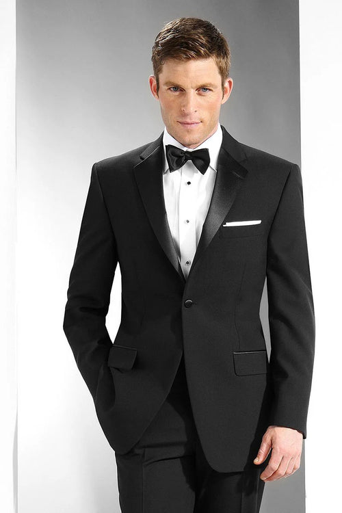 Men’s Black Uniform Tuxedo – One-Button Satin Lapel Formal Suit for Weddings, Prom and Events