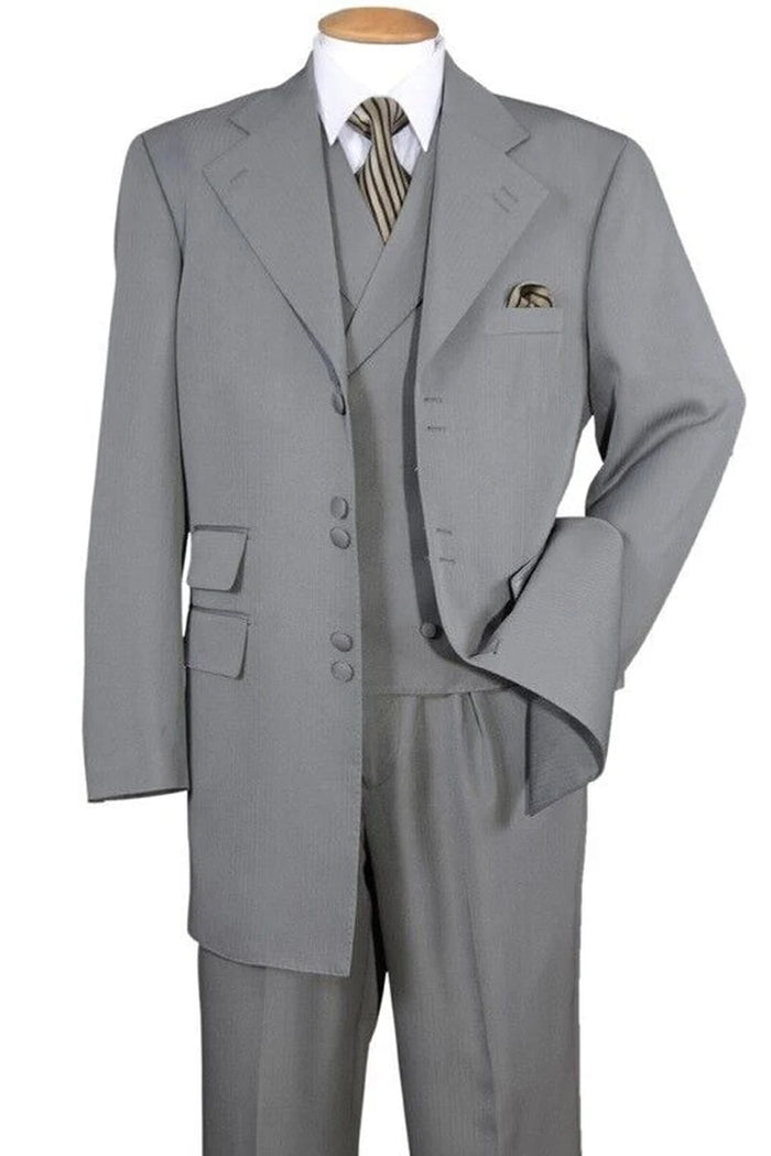 Mens Zoot Suit - Light Gray 3-Piece Suit with Vest Classic Business and Wedding Formal Wear - 1920s Fashion