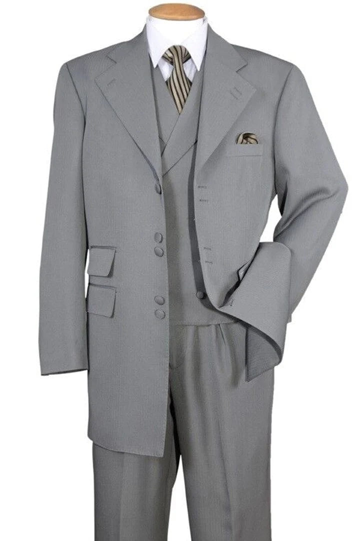 Mens Zoot Suit - Light Gray 3-Piece Suit with Vest – Classic Business and Wedding Formal Wear - 1920s Fashion - 34 Short or Extra Small